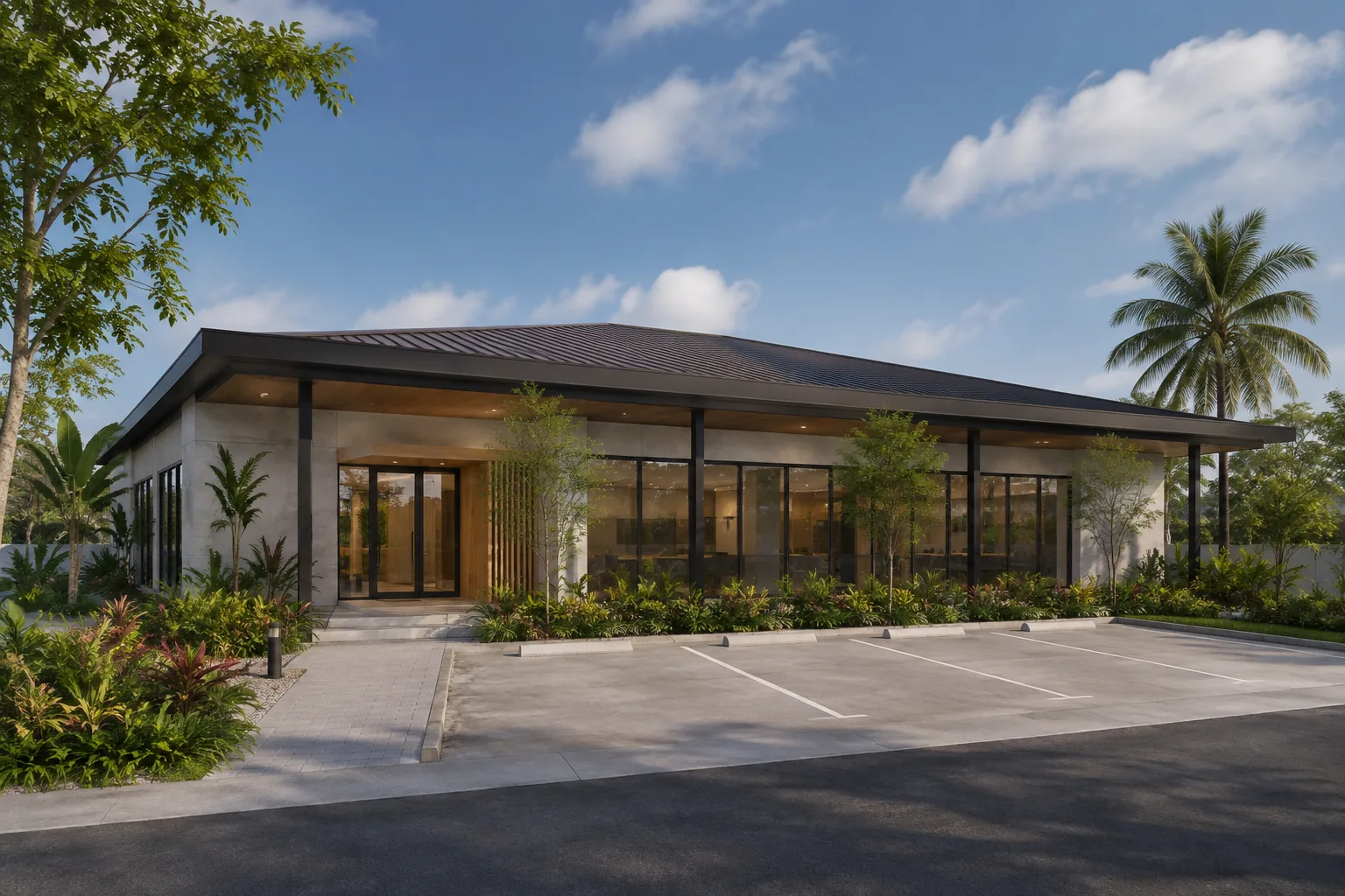 Small office and retail architectural concept with a shaded frontage