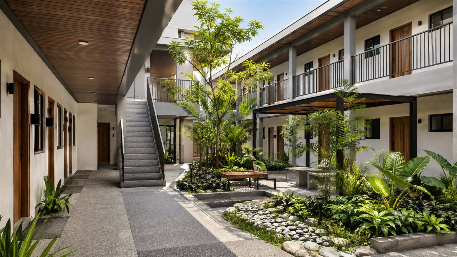 Tropical apartment courtyard and circulation concept