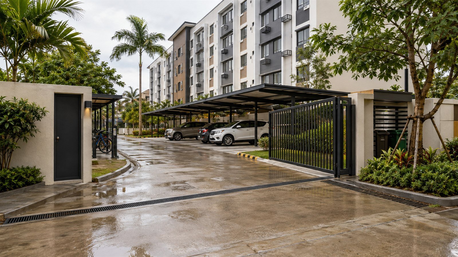 Apartment parking site access and drainage concept