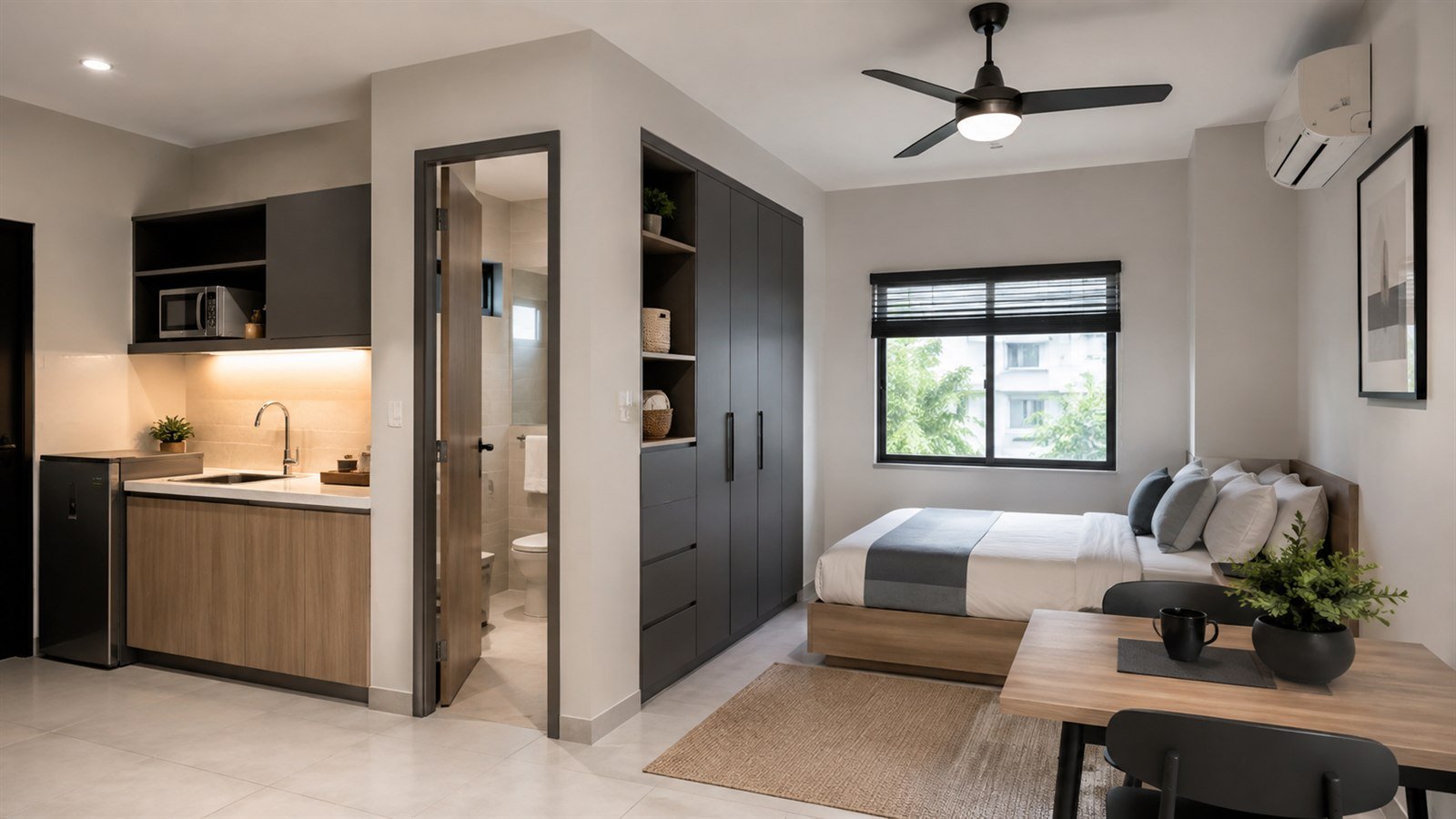 Compact studio apartment interior layout concept for Philippine tenants