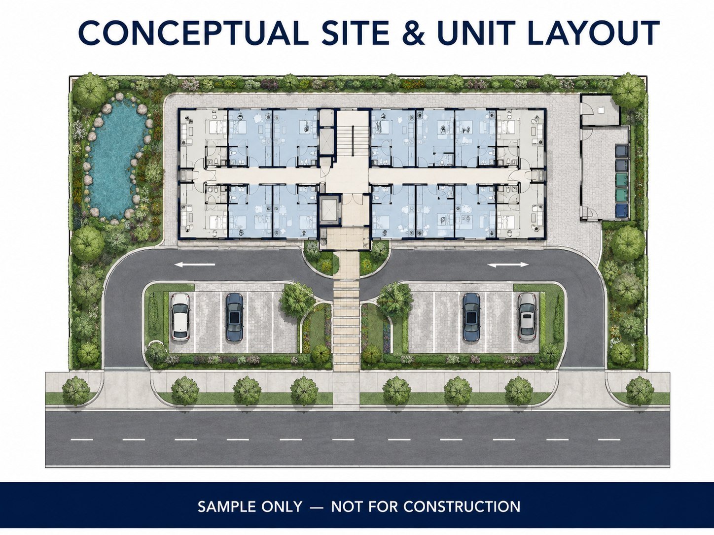 Conceptual apartment site and unit layout sample