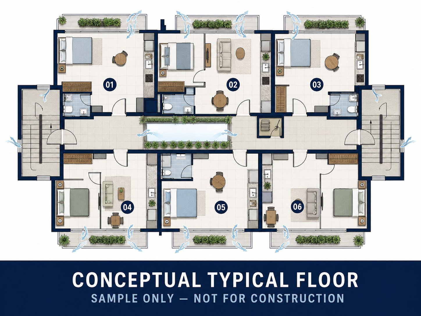 Conceptual typical-floor apartment plan sample