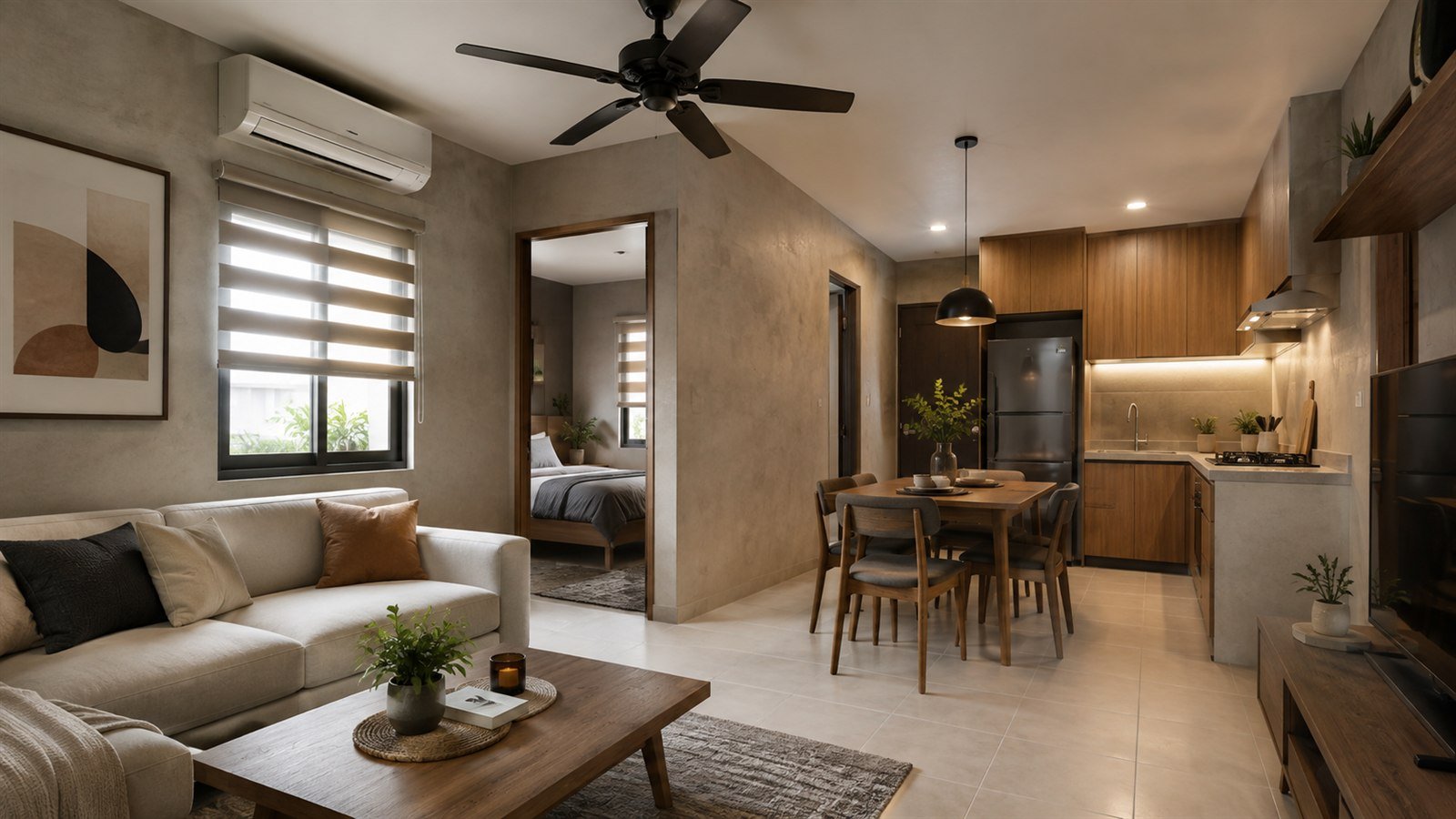 Practical one-bedroom apartment interior concept in the Philippines