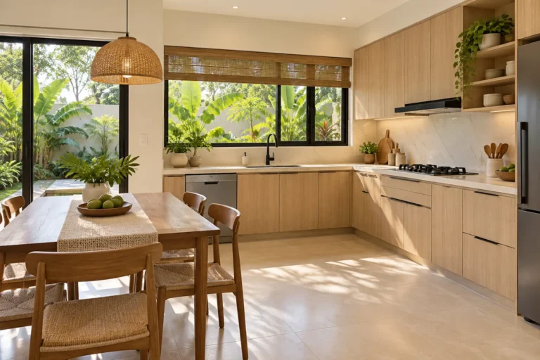 The Best Kitchen Cabinets in the Philippines 8 Kitchen renovation concept with practical timber cabinetry and a garden-facing window