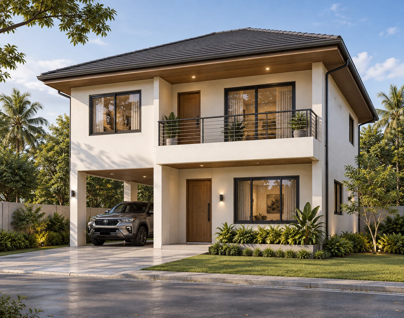 Original Nillasca architectural concept rendering used as exterior style inspiration for Contemporary 2-Storey House with Balcony