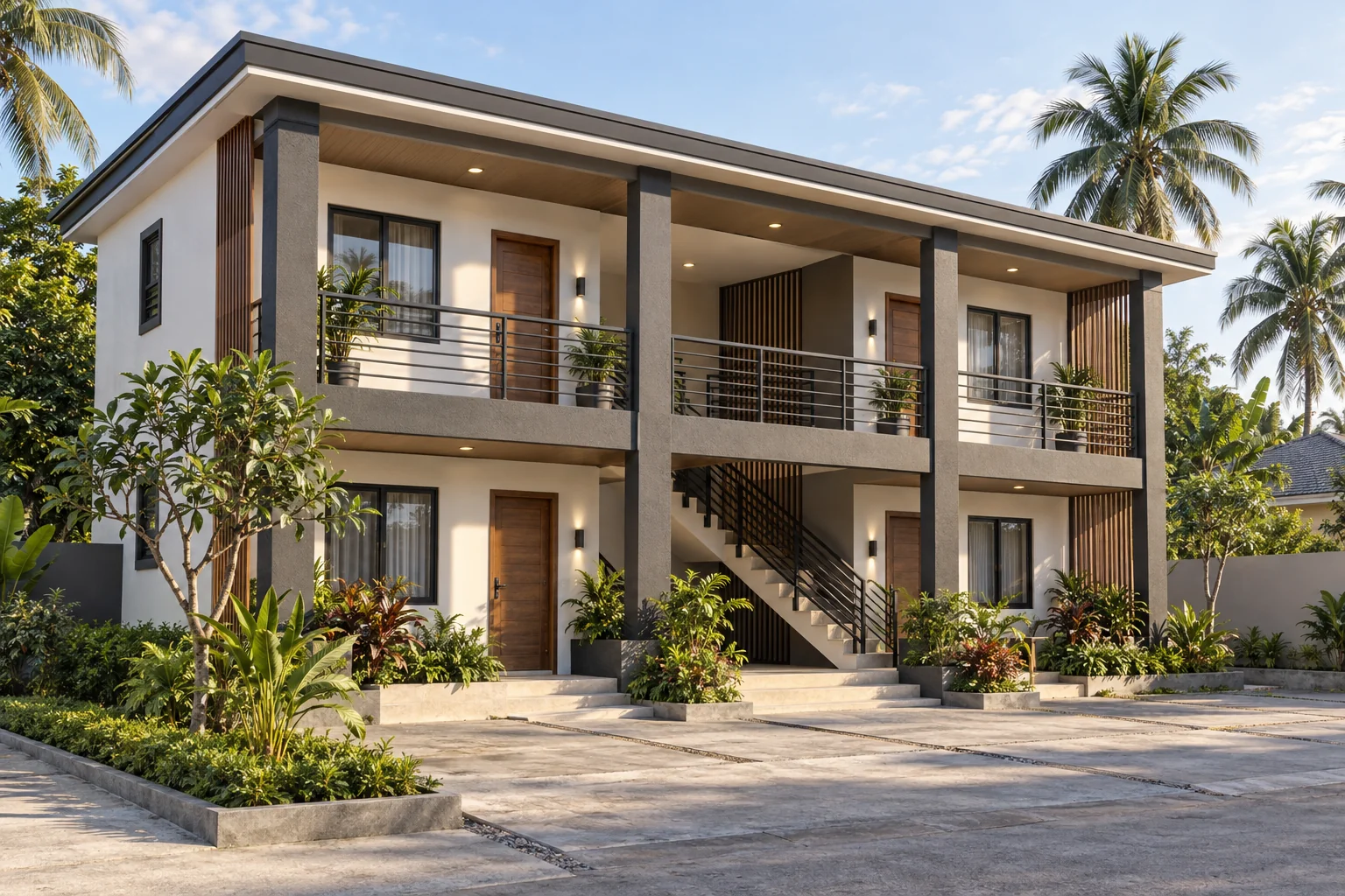 Construction Company in the Philippines 3 AI-generated concept of a compact two-storey apartment building with shaded entrances