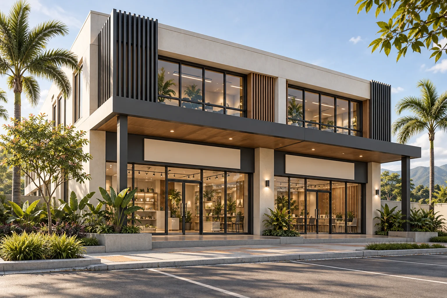 Construction Company in the Philippines 7 Small commercial building architectural concept with shaded storefronts